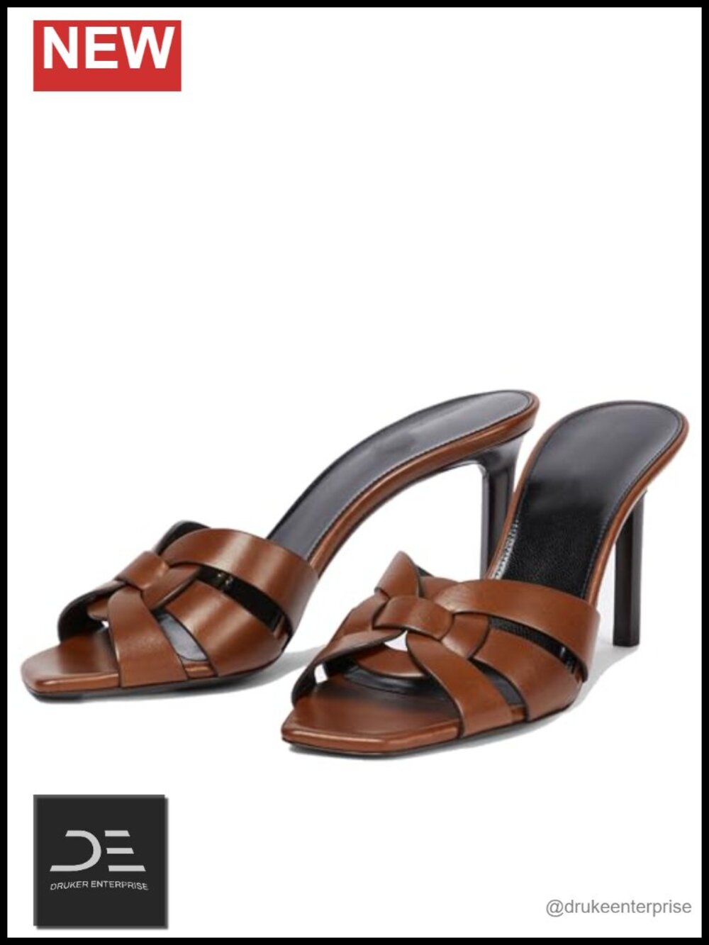 Open Toe Heeled Mules for Women Intertwining Straps Square Toe Stiletto Heel